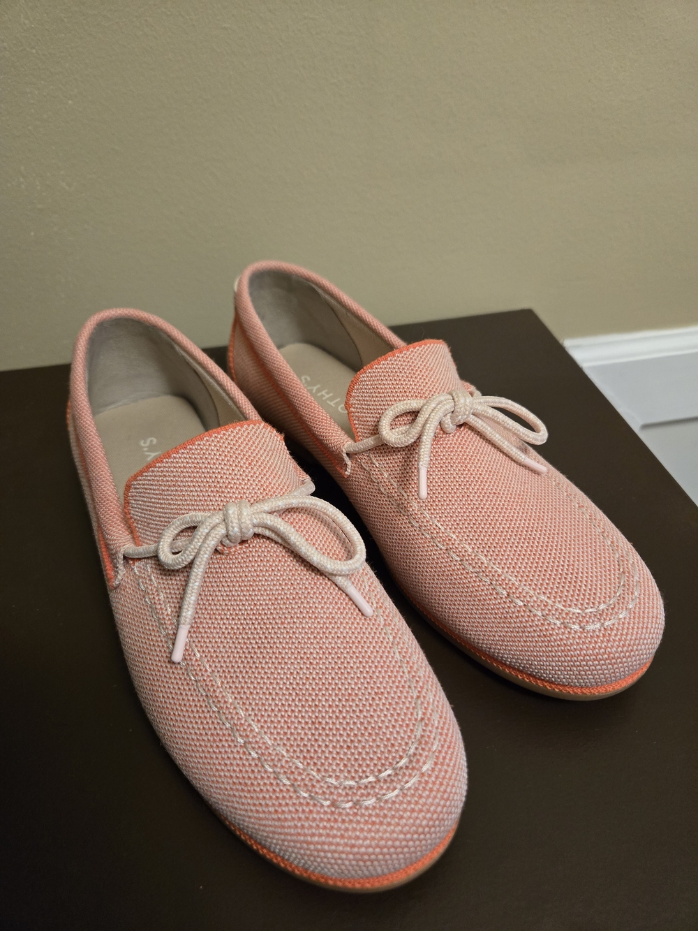 Rothy's Red And White Knit Lace-Top Casual Loafers